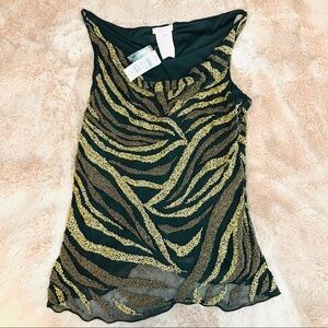 NWT Vintage Cache Silk Beaded Tank Top medium gold black bronze metallic